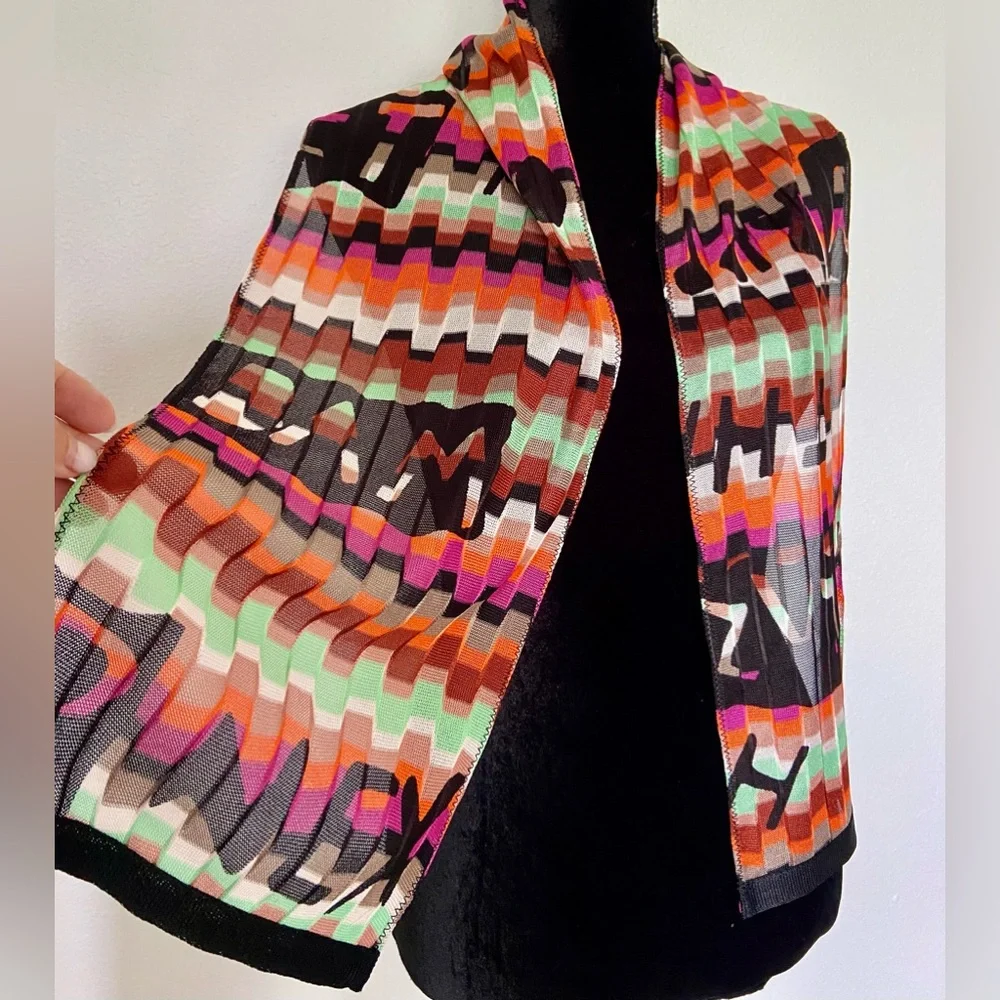 Missoni Multicolor Crochet Knit Pleated Scarf Italy